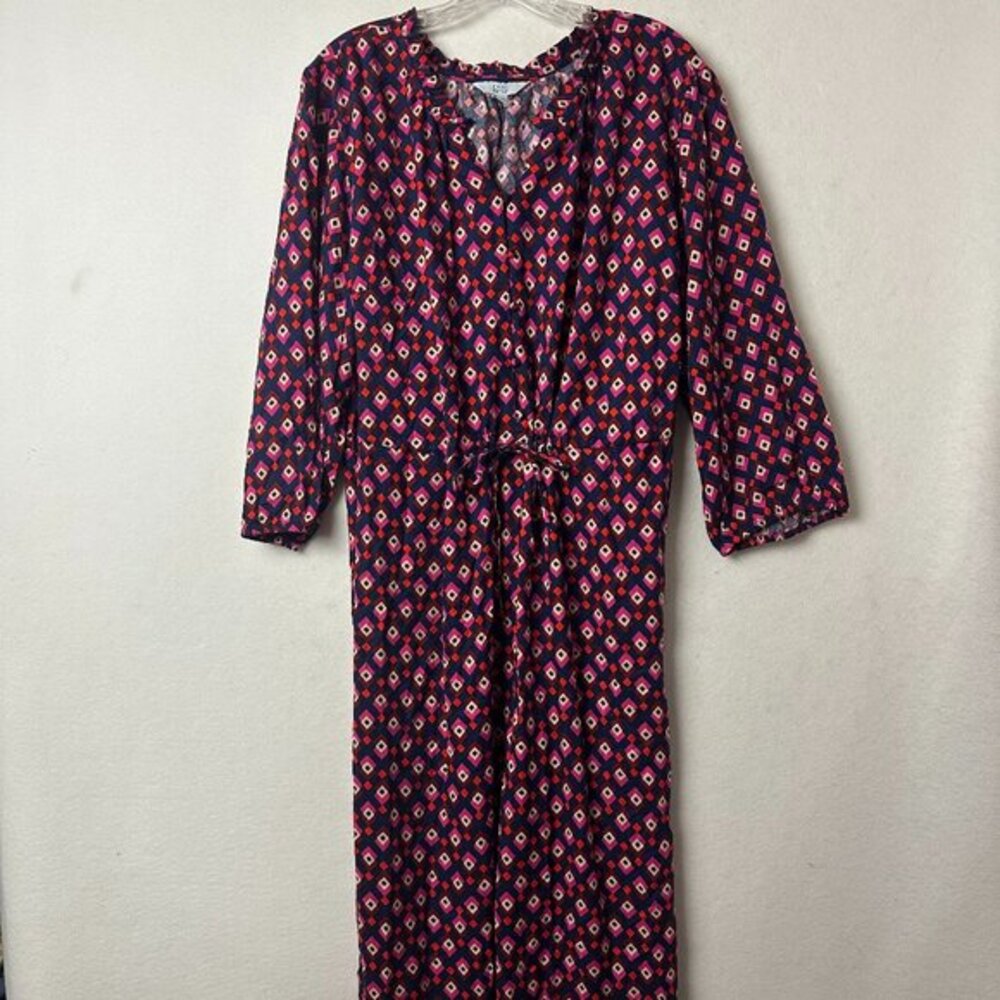 Croft &‎ Barrow dress  Sz 2X  Multicolor geometric  Maxi  3/4 Sleeve V-Neck NWT